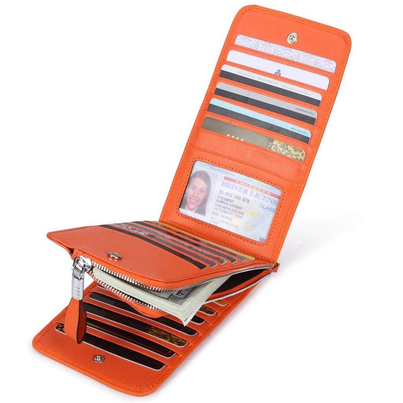 Huztencor Women's Credit Card Holder RFID Blocking Leather Multi Card Organizer Wallet Slim Long Zipper Bi-fold Business Card Case Clutch Wallet with ID Window Orange (FBA) - Image 3